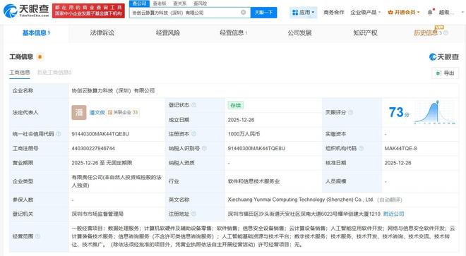 協(xié)創(chuàng)數(shù)據(jù)深圳成立千萬(wàn)級(jí)算力科技新公司，加碼信息技術(shù)咨詢服務(wù)布局